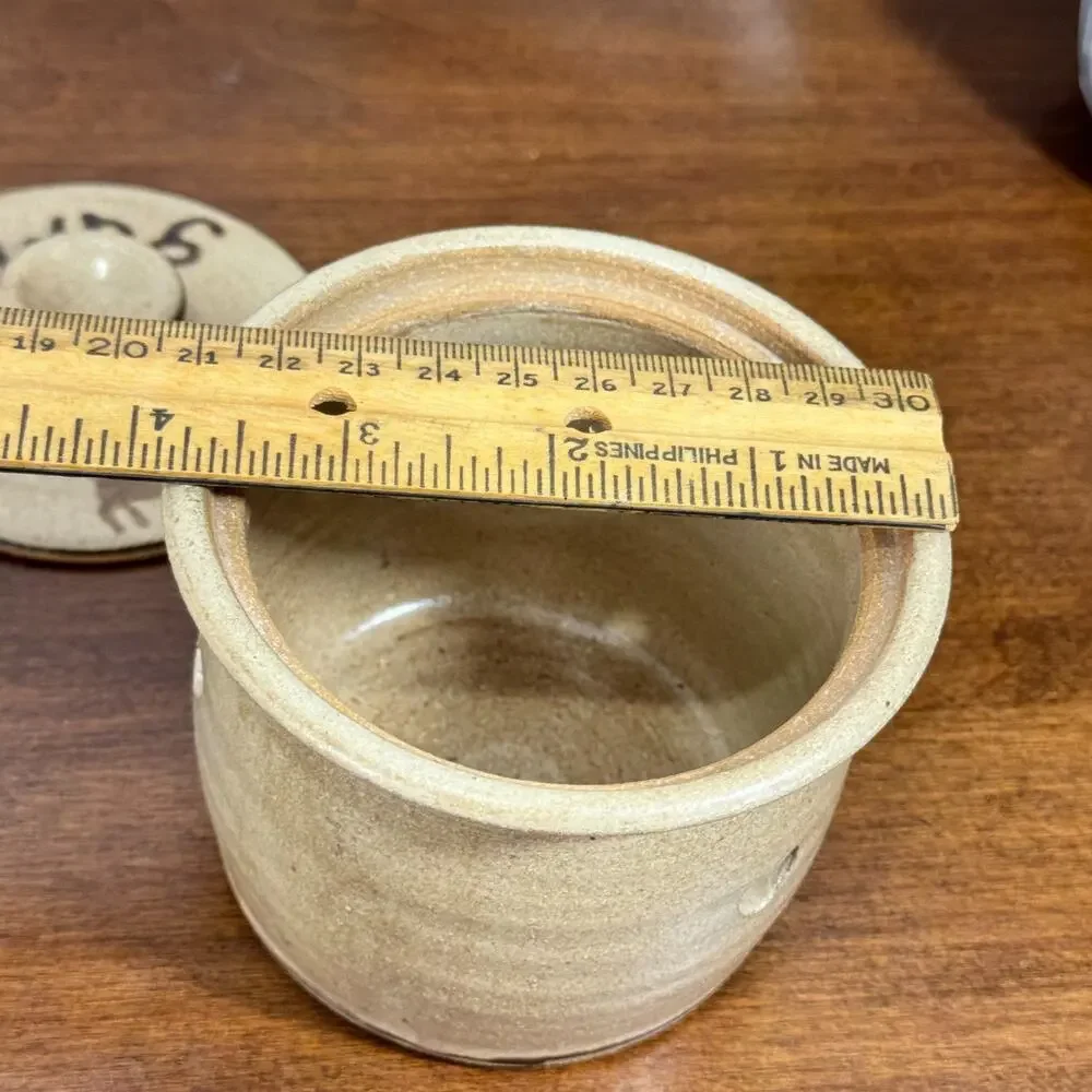 Handmade Studio Pottery Garlic Keeper with Lid Signed By Artist
